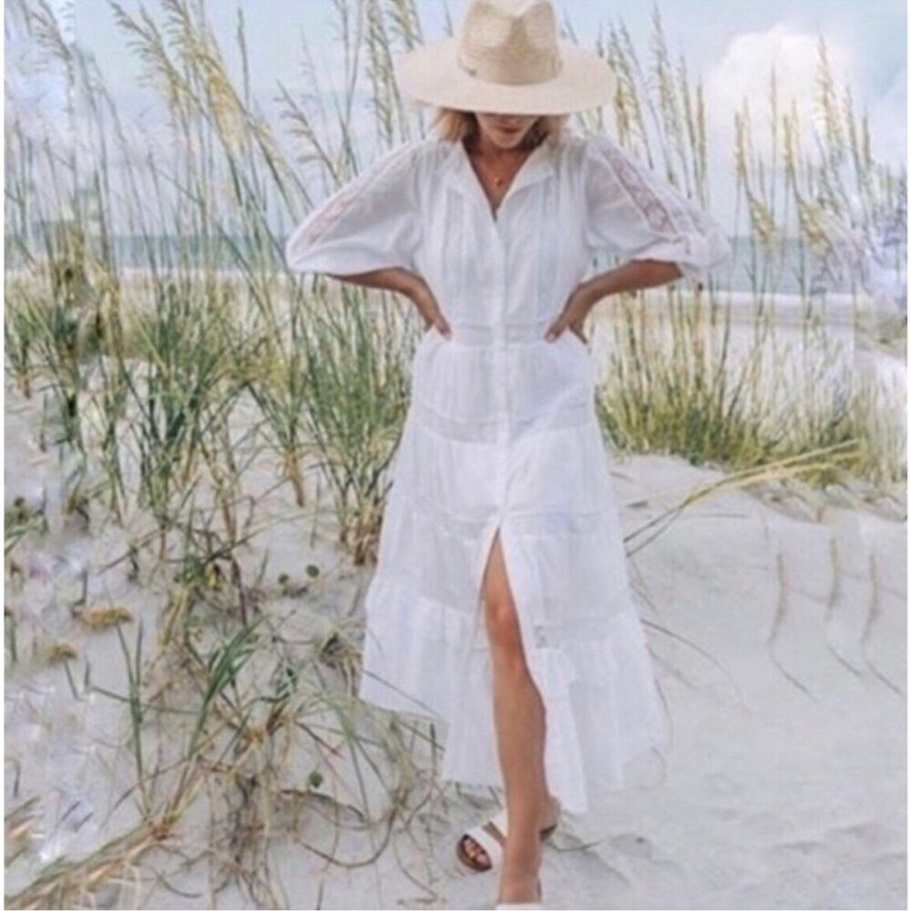 LoveShackFancy X Target Phoebe Button Up White Eyelet Lace Midi Dress